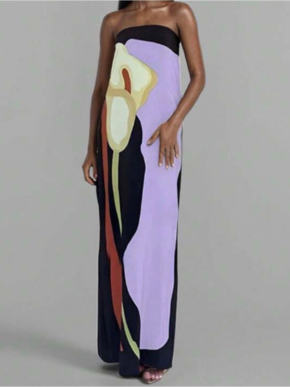 Abstract Print Slip Dress in Black, Lavender and Cream